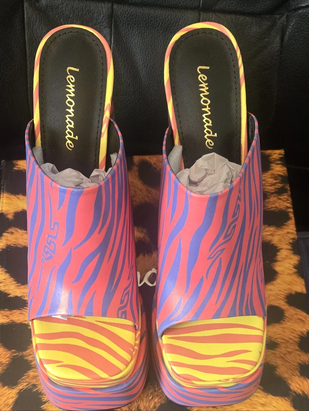 Bold Multicolor Zebra Print Platform Mules - Picture 2 of 6